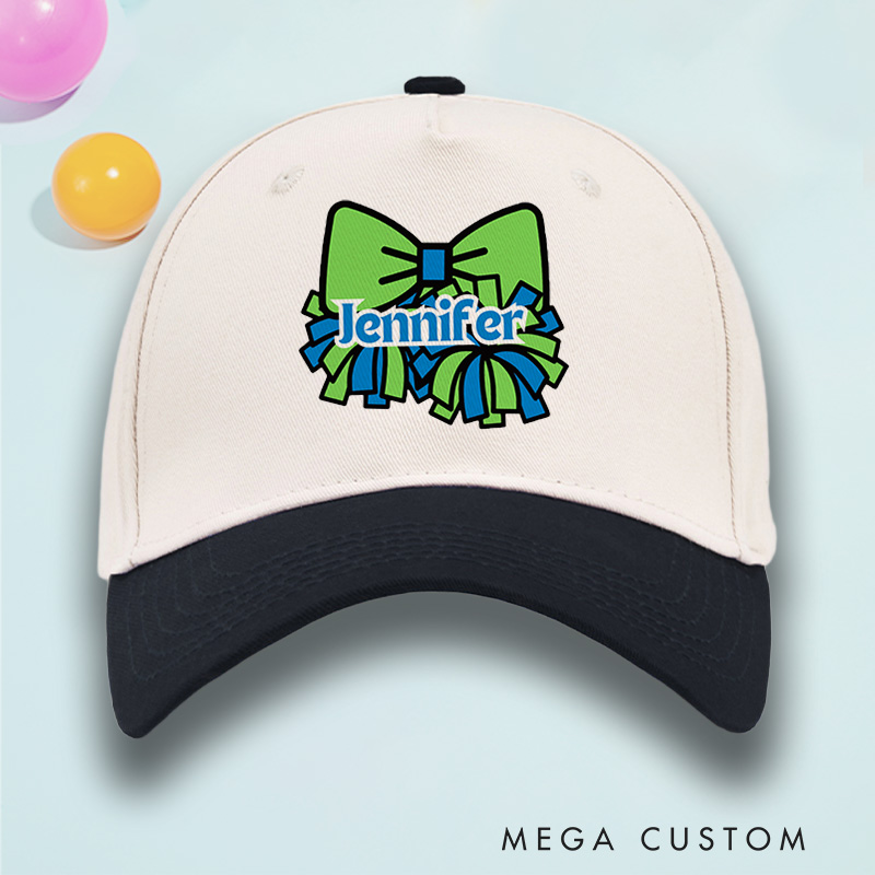 Personalized Sport Cheer Team Spirit Bow Cotton Two Tone Cap with Custom Player Name for Fans
