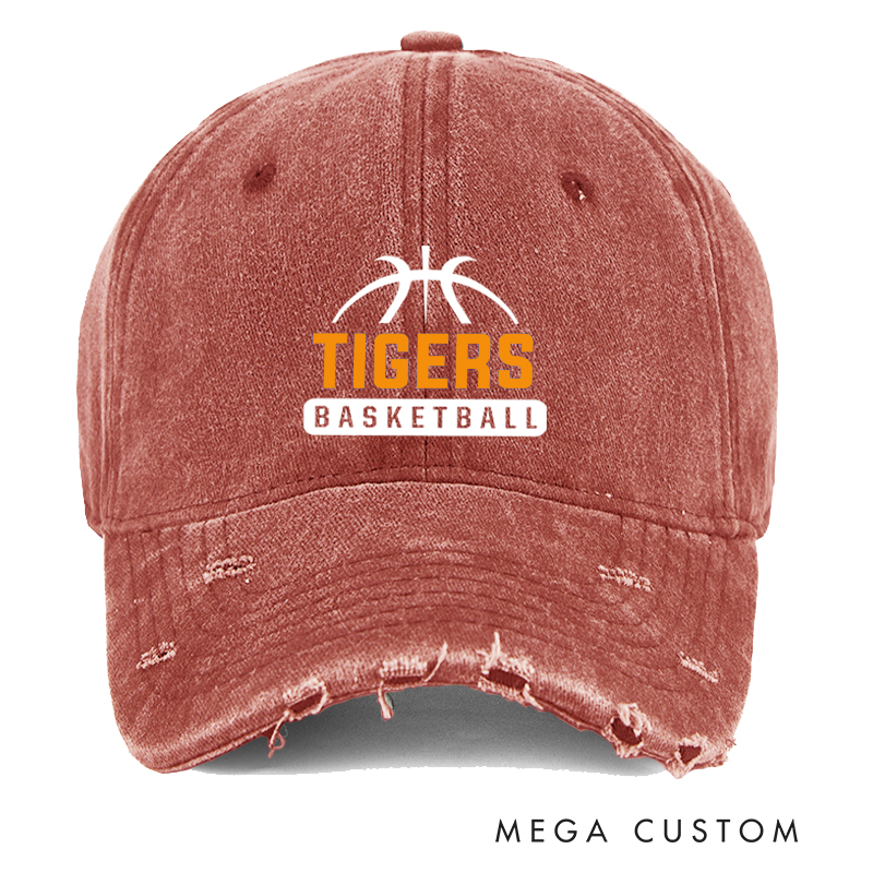 Personalized Distressed Basketball Cap with Custom Team Name and Basketball Logo