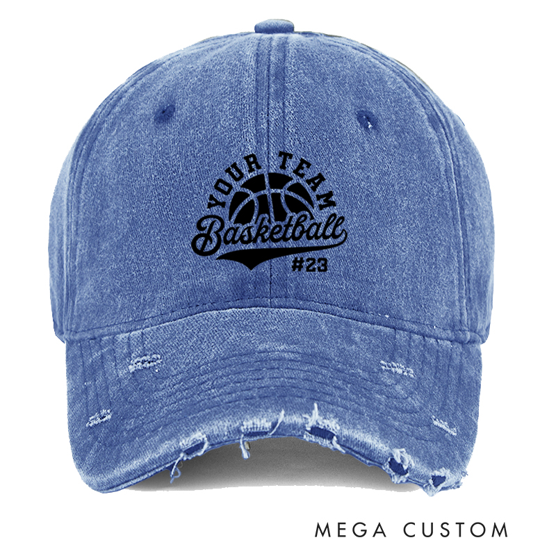 Personalized Distressed Basketball Cap with Custom Team Name and Player Number