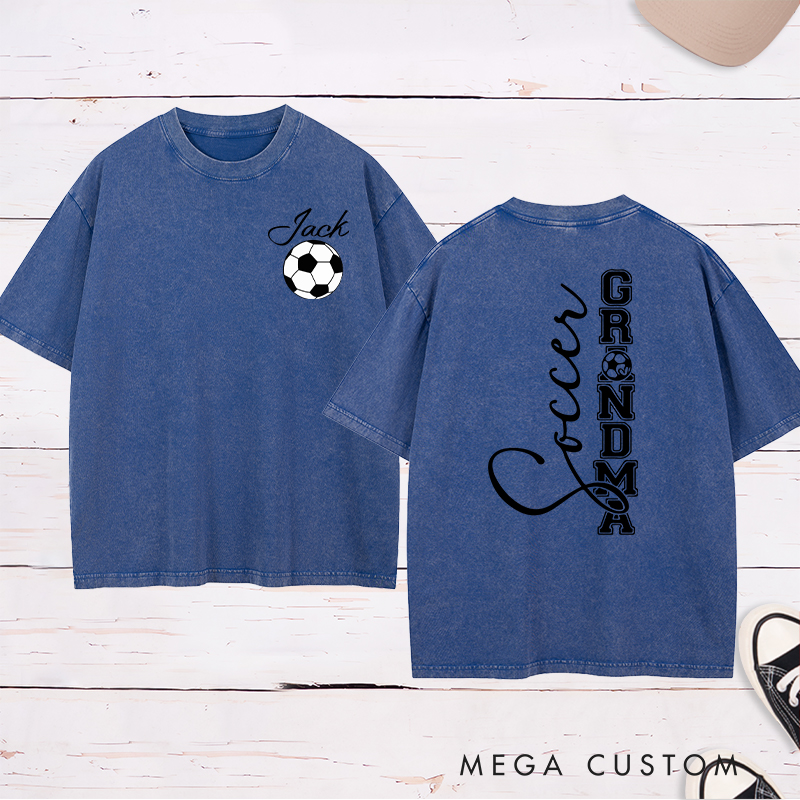 Personalized Soccer Grandma Washed T-Shirt with Custom Name