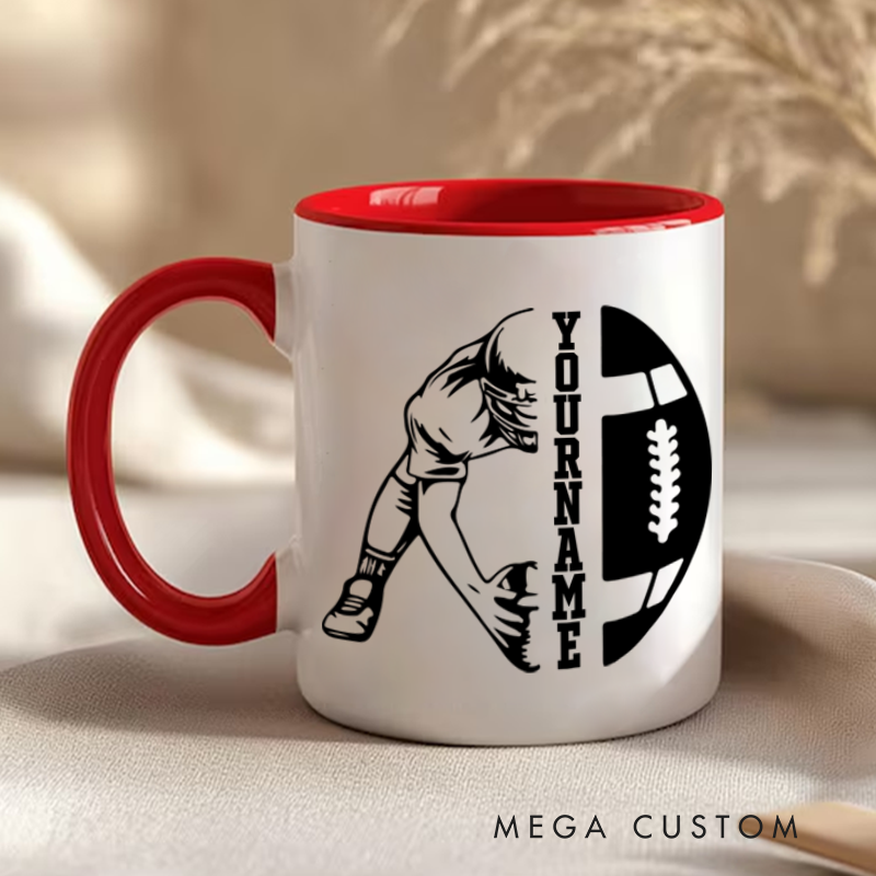 Personalized American Football Mug with Action Pose and Custom Name Design