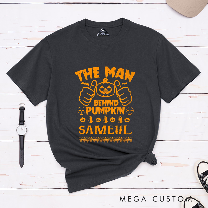 Personalized Funny The Man Behind The Pumpkin Shirt Couple Matching Halloween T-Shirt