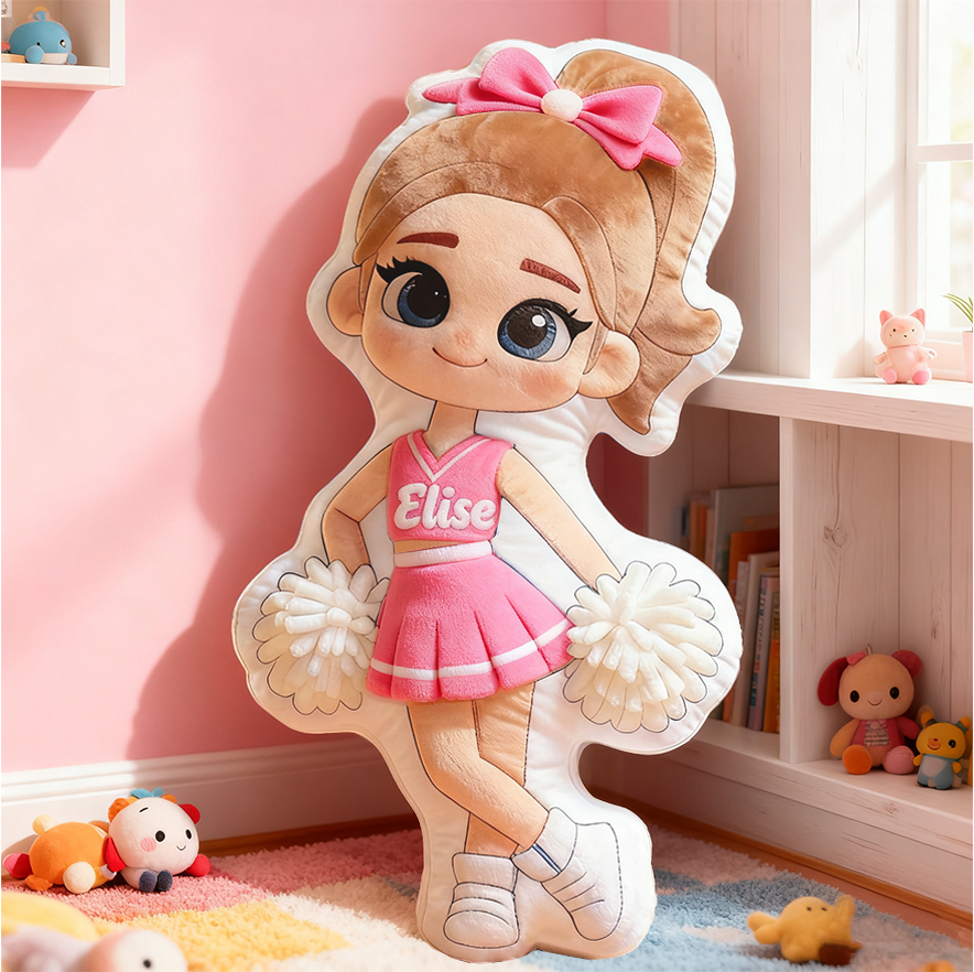 Personalized Cheerleader Gift Pillow with Custom Name and Pom-Poms