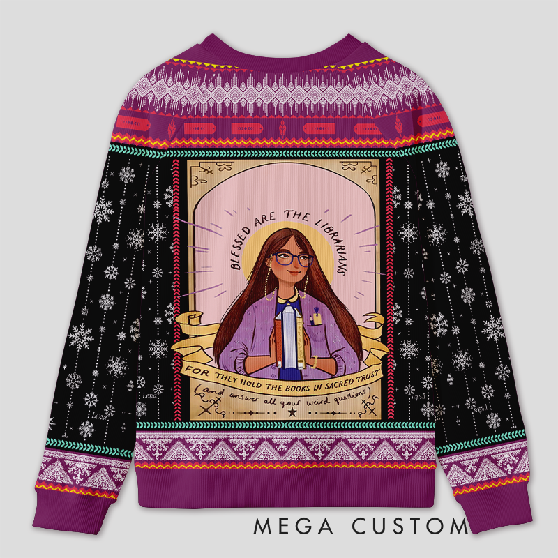 Personalized Librarian Appreciation Ugly Sweater Office Holiday Party Gift for Book Lovers