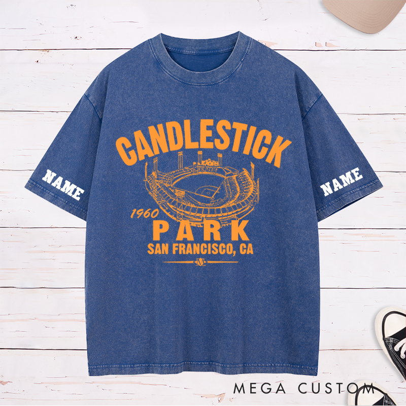 Personalized Vintage "Candlestick Park" Washed T-Shirt with Custom Name
