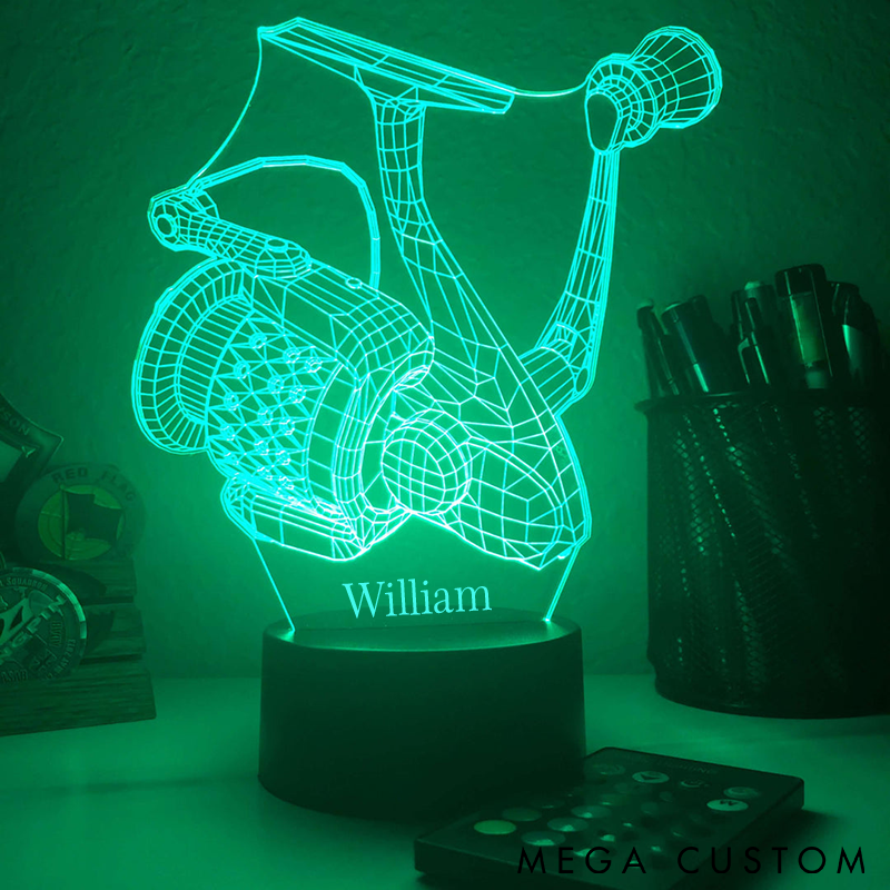 Personalized 3D Fishing Reel Night Light Remote-Controlled LED Lamp Custom Name Perfect Gift for Fishing Enthusiasts and Home Decor