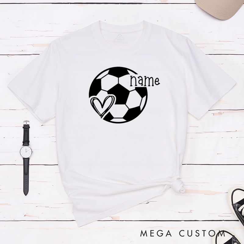 Personalized Soccer Heart T-Shirt with Custom Name Design