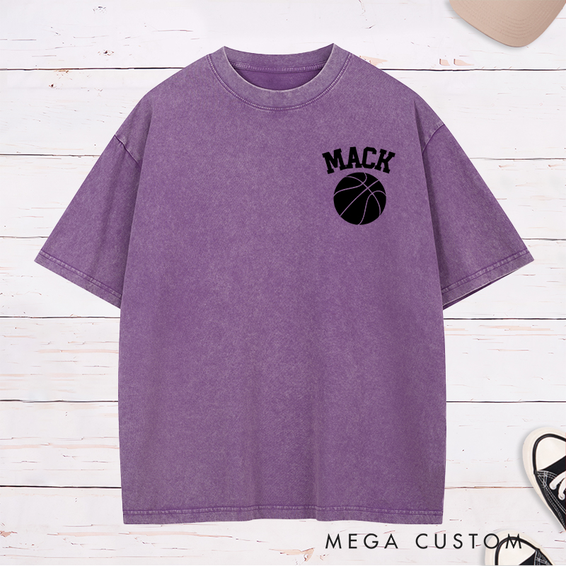 Personalized Washed T-Shirt Design Featuring Bold Custom Name and Basketball Graphic for a Classic Sporty Look