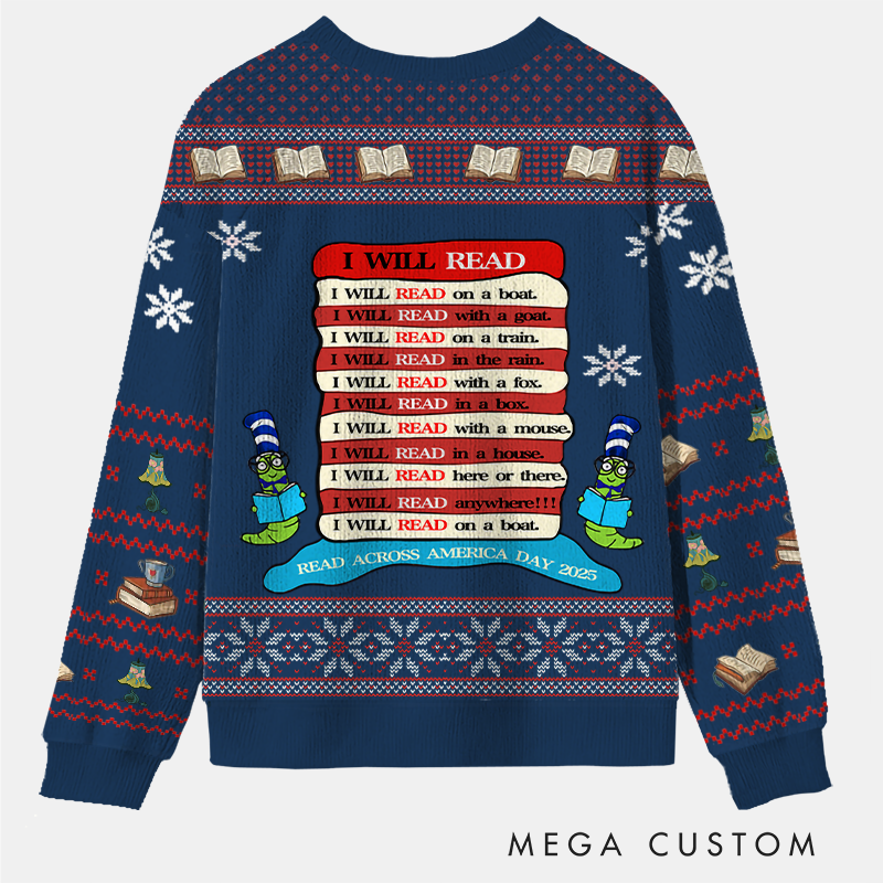 Personalized Reading Joy Anywhere Ugly Sweater Holiday Gift for Book Lover