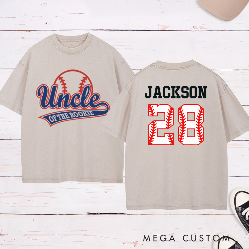 Personalized Baseball Name and Number Washed T-Shirt for Uncle