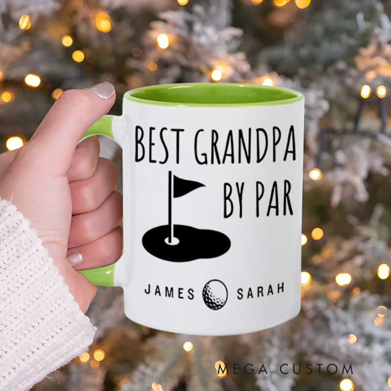Personalized Golf Mug with "Best Grandpa By Par" Design and Custom Names Thoughtful Gift for Golf Enthusiasts
