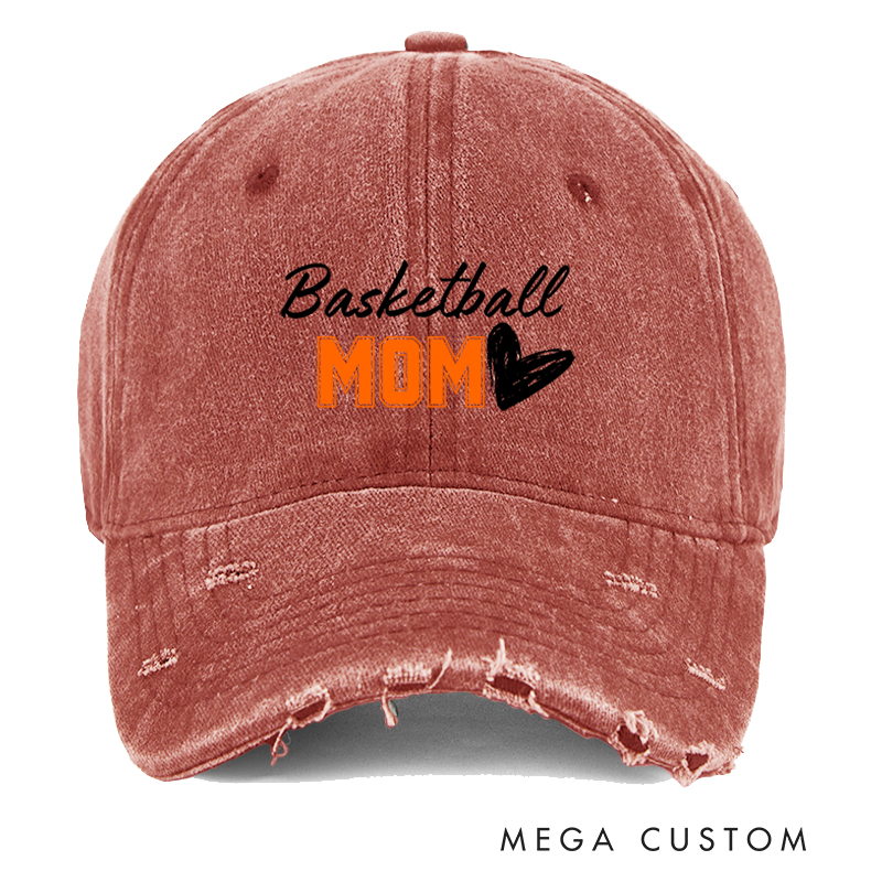Personalized Basketball Distressed Cap with Customizable Title and Heart Design