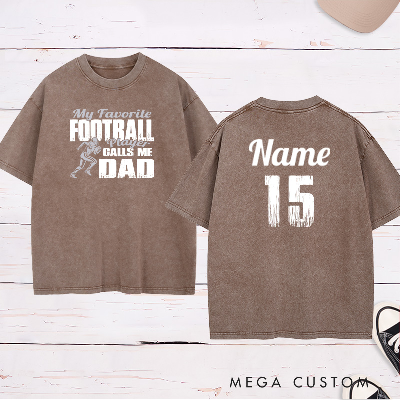 Personalized American Football Washed T-Shirts Featuring Custom Number and Name - My favorite football player calls me "Your Title"