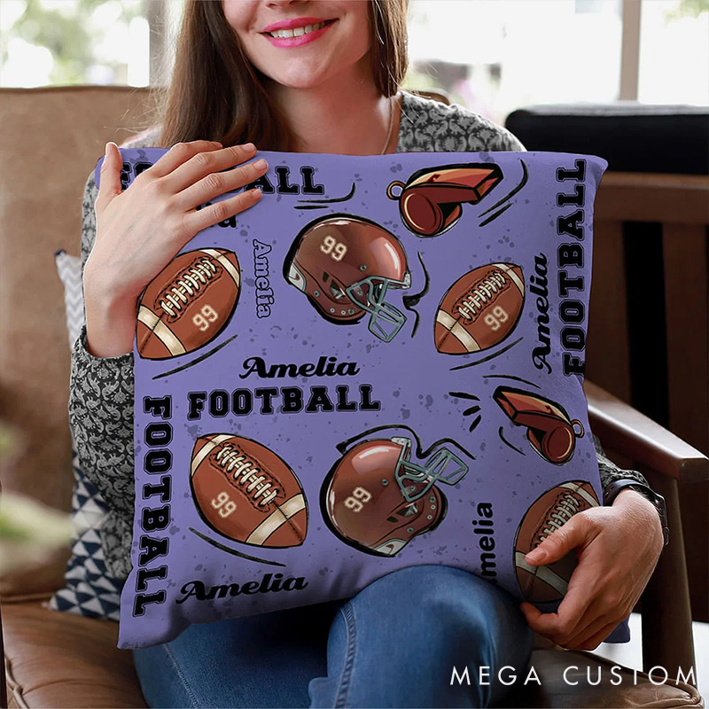 Personalized American Football Throw Pillow with Custom Name, Jersey Number, and Unique Design