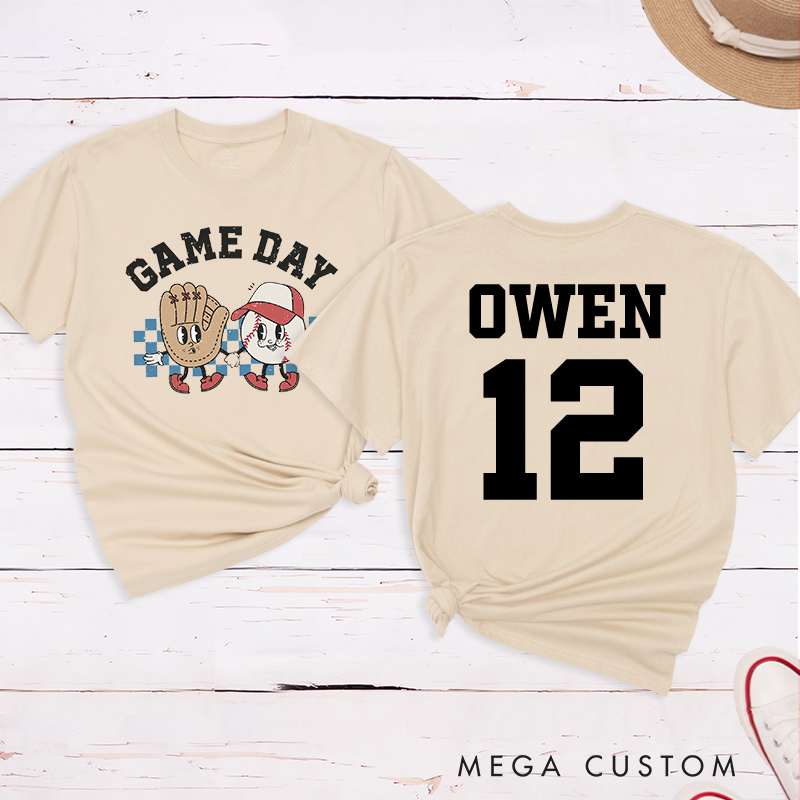 Personalized Cartoon Baseball T-Shirt with Custom Name and Number  