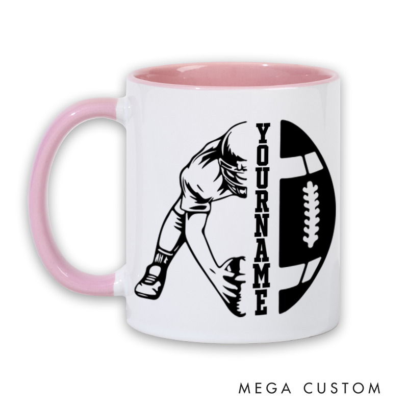 Personalized American Football Mug with Action Pose and Custom Name Design