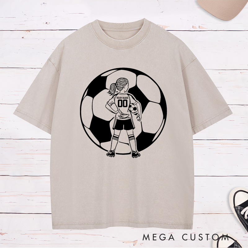 Personalized Soccer Washed T-Shirt for Girls with Custom Name and Number
