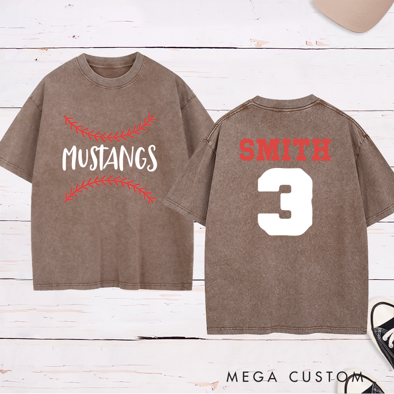 Personalized Baseball Fan Washed T-Shirt with Stylish Stitch Graphic and Custom Text