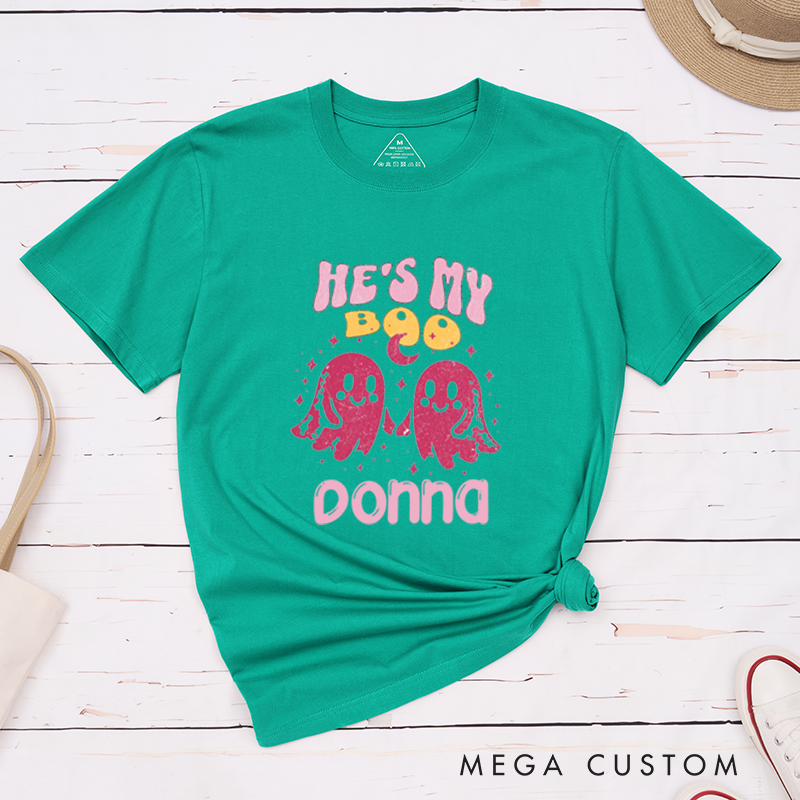 Personalized Funny Halloween Couple Matching T-Shirt She's My Boo He's My Boo Halloween Matching Shirt For Couple 