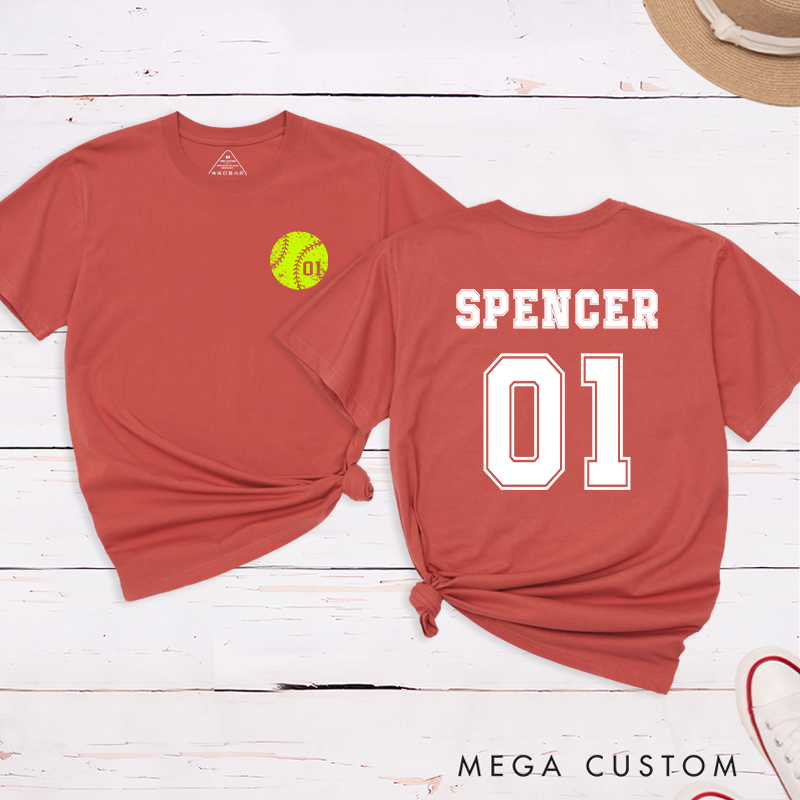 Personalized Softball T-Shirt Design Featuring Custom Player Name Jersey Number and Bold Softball Graphic