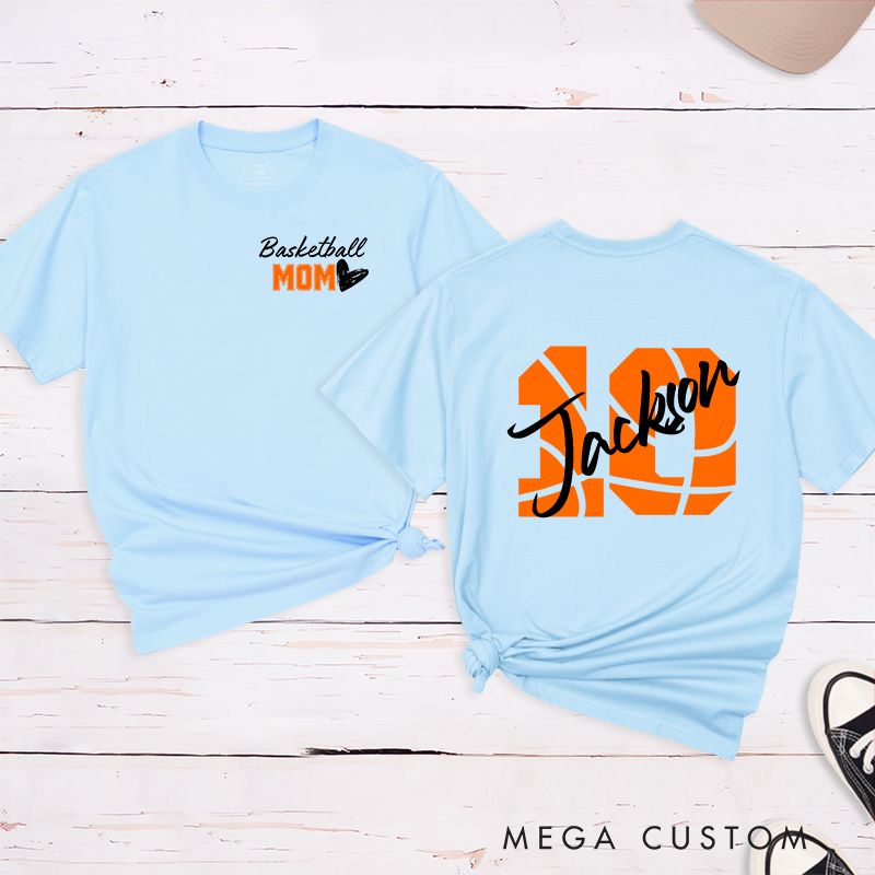 Personalized Basketball Mom T-Shirt with Custom Name and Player Number Unique and Stylish Gift for Proud Sports Moms