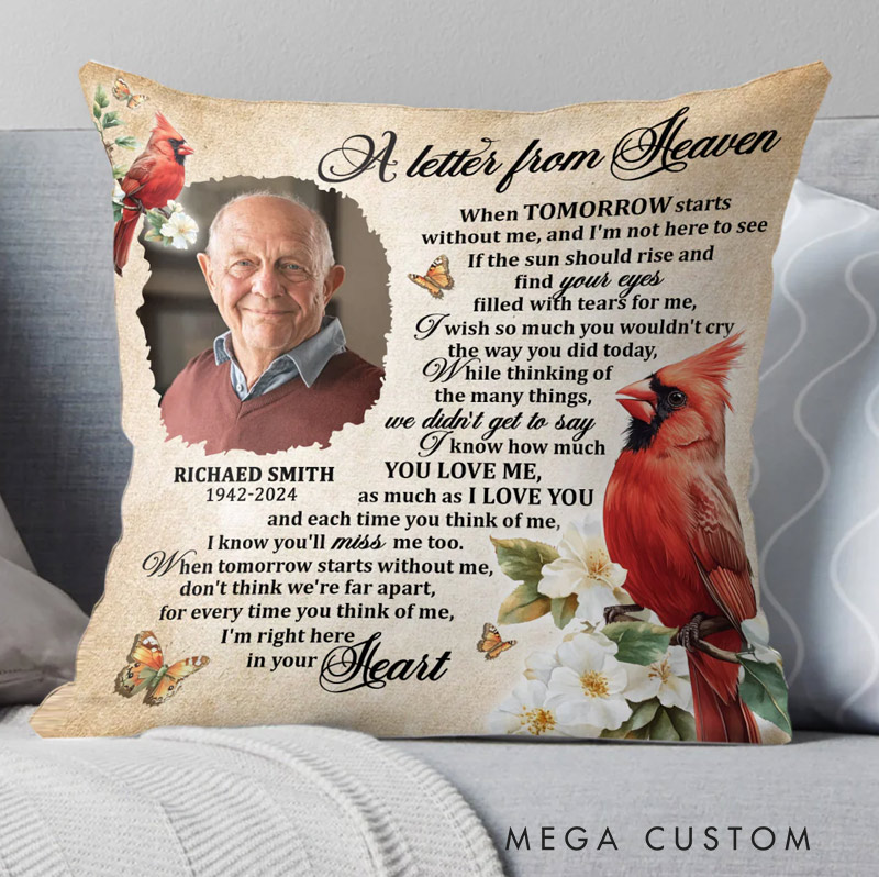 Personalized Photo Memorial Throw A Letter From Heaven Pillow Sympathy Gift for Family Members