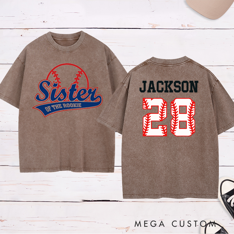 Personalized Baseball Name and Number Washed T-Shirt for Sister