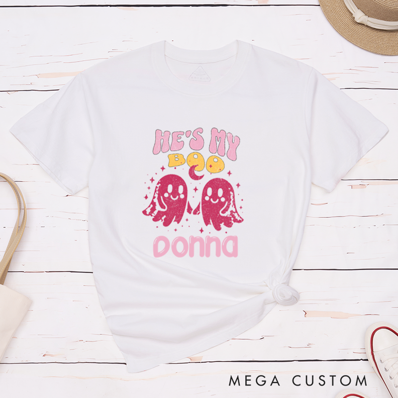 Personalized Funny Halloween Couple Matching T-Shirt She's My Boo He's My Boo Halloween Matching Shirt For Couple 