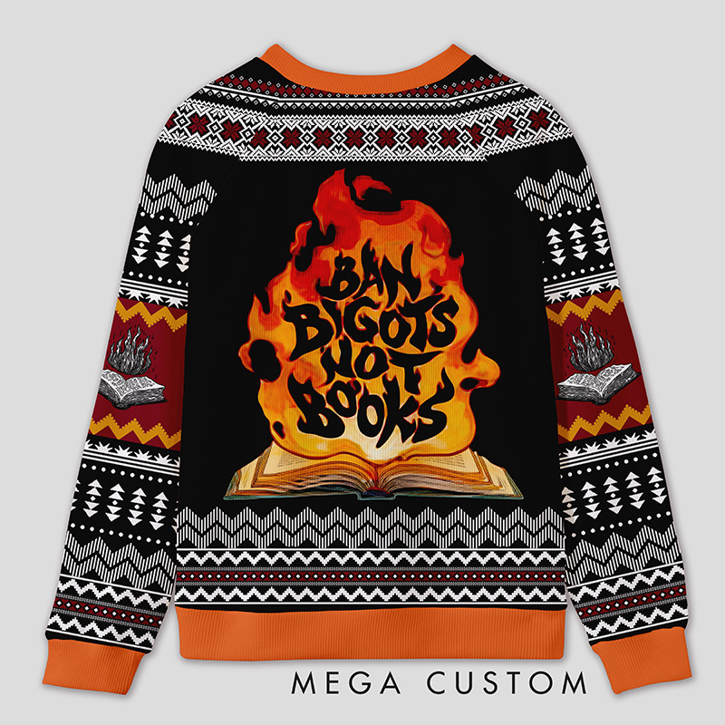 Personalized Anti Book Ban Humor Ugly Sweater Office Holiday Party Gift for Book Defenders
