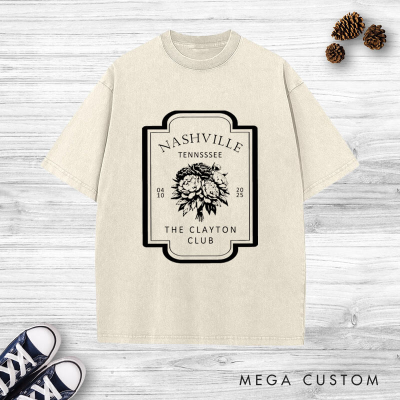 Personalized Floral Themed Wedding Logo Nwelweds Matching Wedding Couple Washed T-Shirt