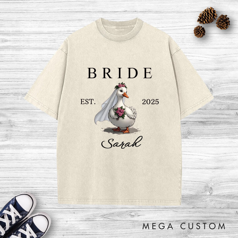 Personalized Bride and Groom Silly Goose Matching Wedding Couple Washed T-Shirt