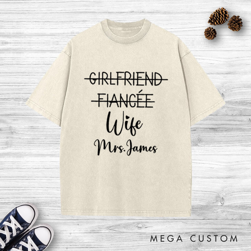 Personalized Playful Relationship Upgrade Husband and Wife Newlyweds Wedding Couple Washed T-Shirt