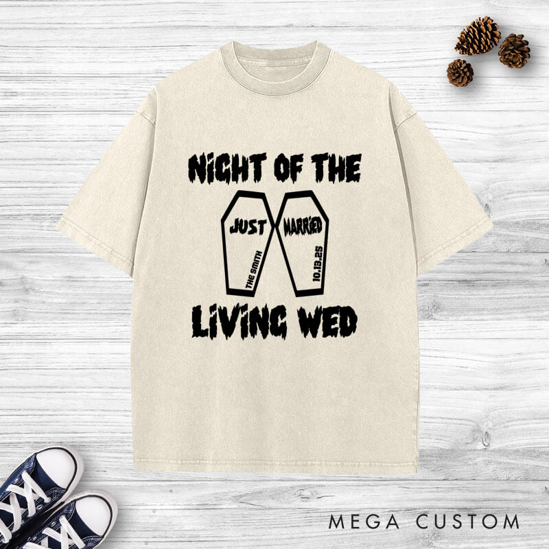 Personalized Spooky Night of the Living Wed Just Married Wedding Couple Washed T-Shirt