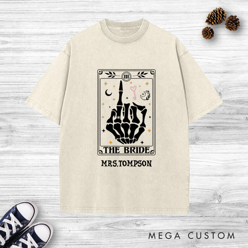 Personalized Tarot Card Skeleton Funny Gesture Bride and Groom Wedding Couple Washed T-Shirt