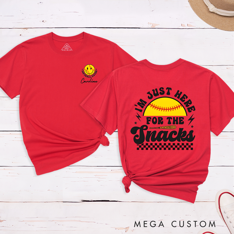 Personalized Softball T-Shirt - "I'm Just Here for the Snacks" with Custom Name