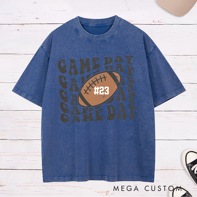 Personalized American Football and Rugby Washed T-Shirts Featuring Custom Your Your Favorite Number on the Front