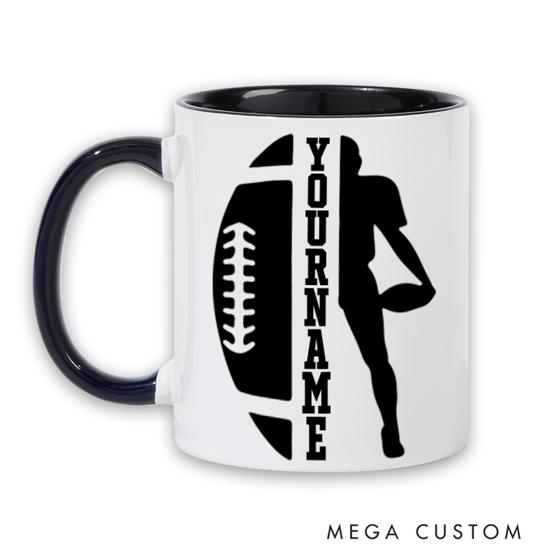 Personalized American Football and Rugby Player Design Mug with Custom Name