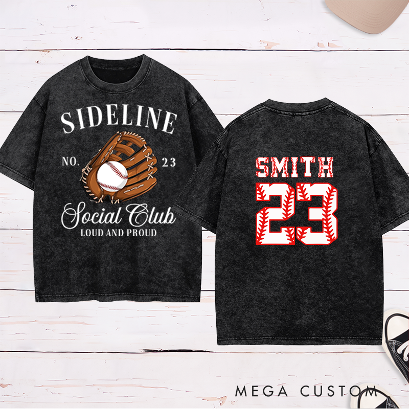 Personalized Sideline Social Club Washed T-Shirt with Custom Name and Number