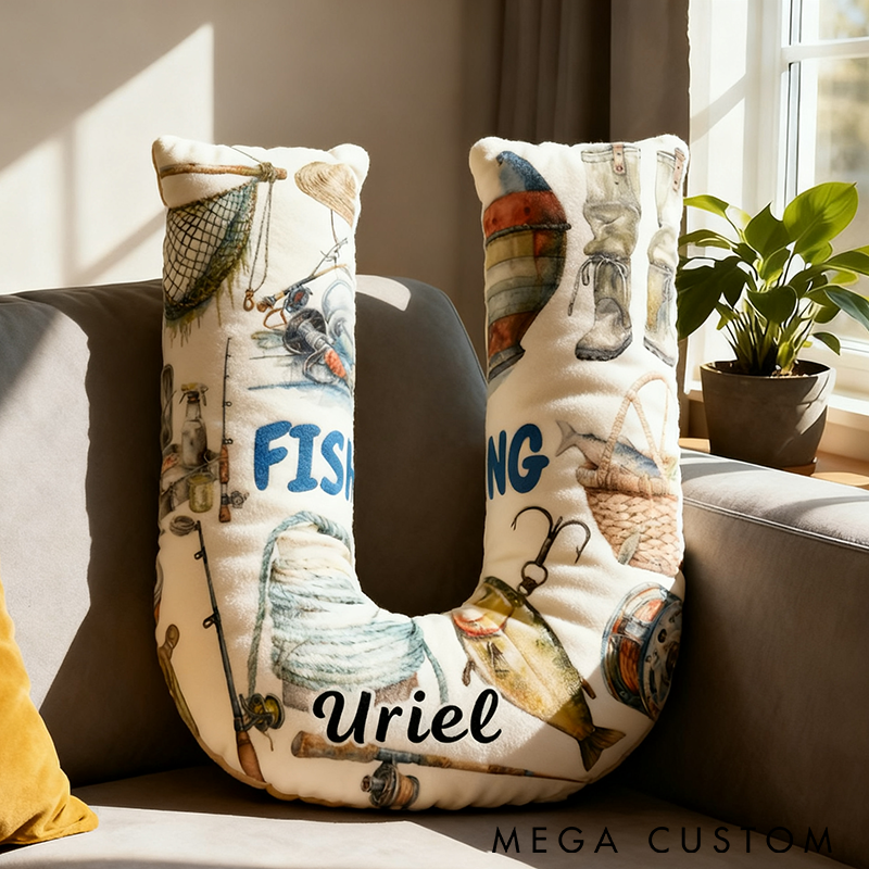 Personalized Fishing Pillow Custom Name Pillow with Fishing Gear Graphic 3D Print Perfect Gift for Fishing Enthusiasts and Cozy Home Decor 