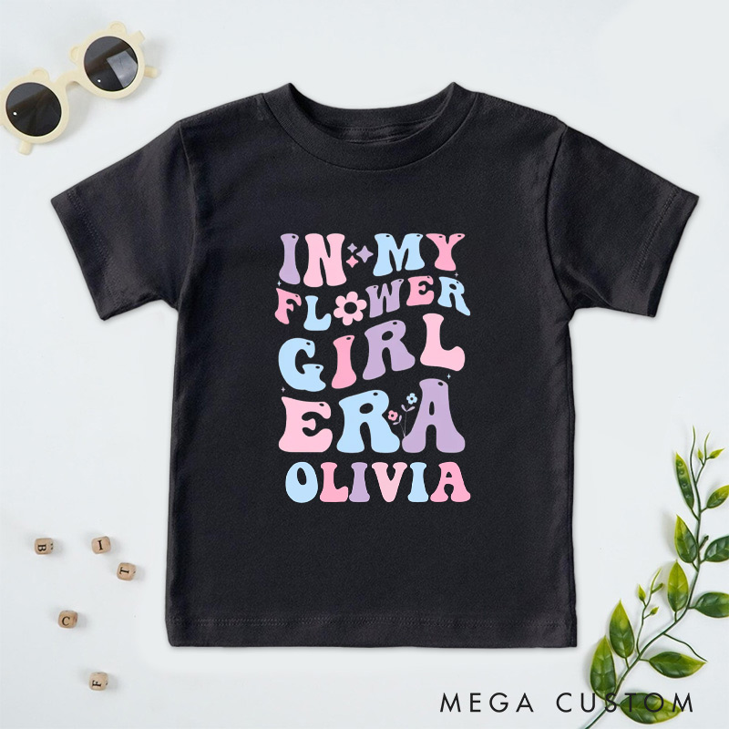 Personalized Pastel In My Flower Girl Era with Flowers Wedding Flower Girl T-Shirt 
