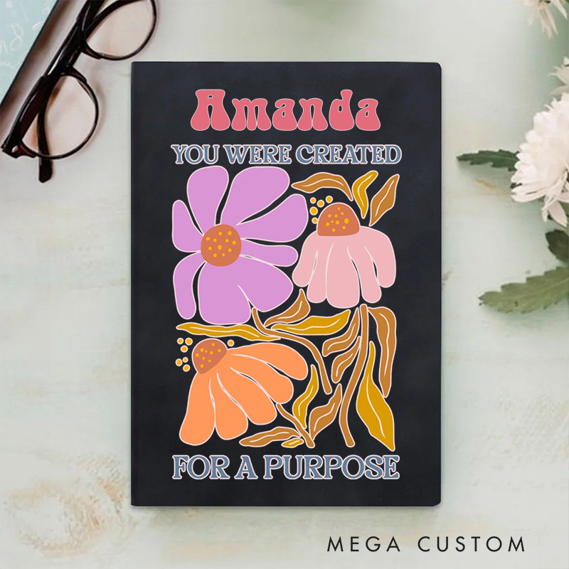 Personalized Multicolor You Were Created for a Purpose A5 Sheepskin Suede Notebook with Name Baptism Birthday Gift for Christians  
