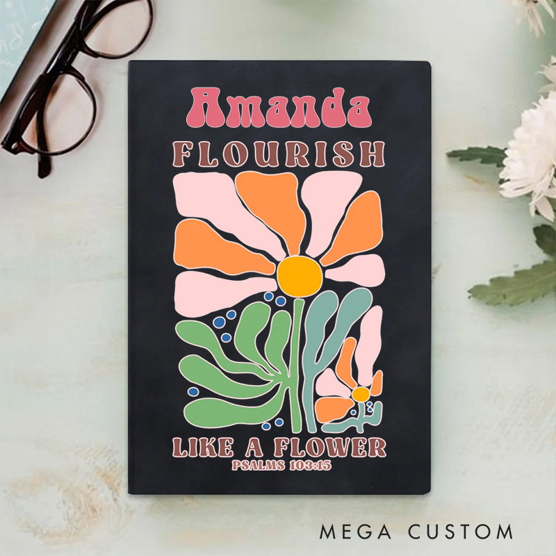 Personalized Multicolor Flourish Like a Flower A5 Sheepskin Suede Notebook with Name Baptism Birthday Gift for Christians  