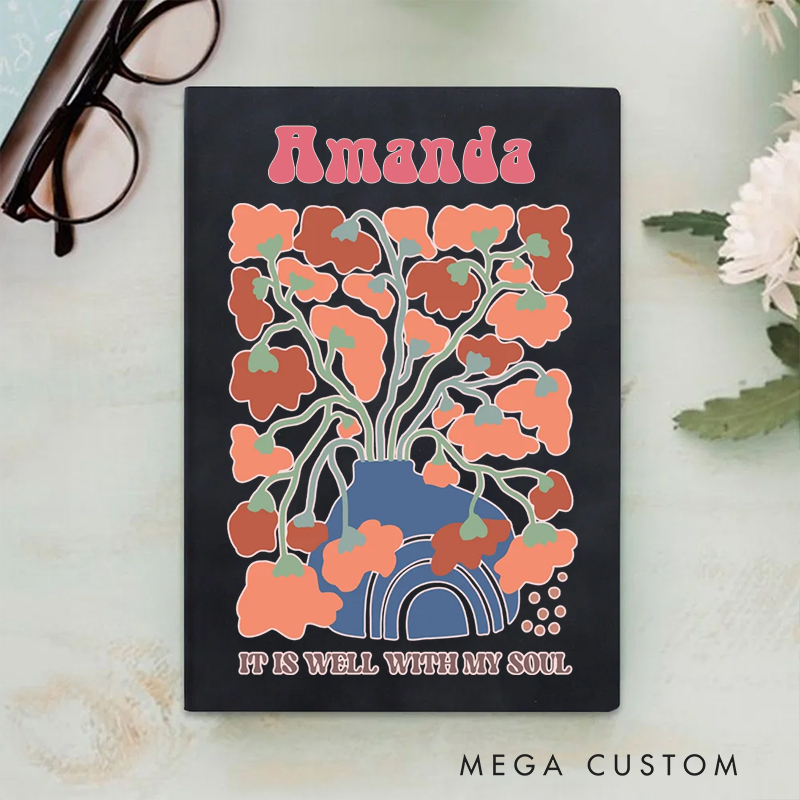 Personalized Multicolor It Is Well with My Soul A5 Sheepskin Suede Notebook with Name Baptism Birthday Gift for Christians  