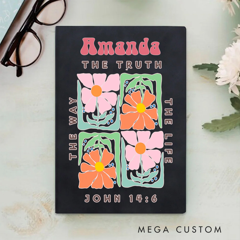Personalized the Truth the Way the Life A5 Sheepskin Suede Notebook with Name Baptism Birthday Gift for Christians  