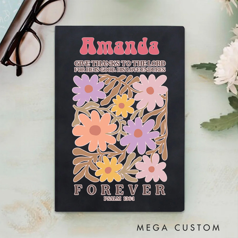 Personalized Give Thanks to the Lord A5 Sheepskin Suede Notebook with Name Baptism Birthday Gift for Christians  