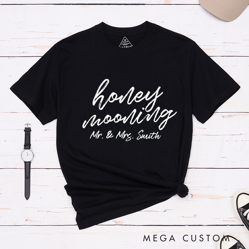 Personalized Minimalist Honeymooning with Name Matching Honeymoon Couple Classic T-Shirt