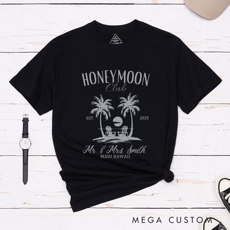 Personalized Tropical Honeymoon Club with Sunset Matching Honeymoon Couple Classic T-Shirt
