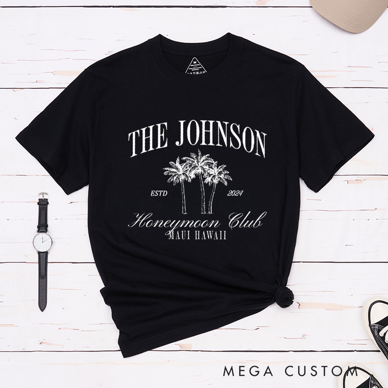 Personalized Classic Honeymoon Club with Palm Trees Matching Honeymoon Couple Classic T-Shirt