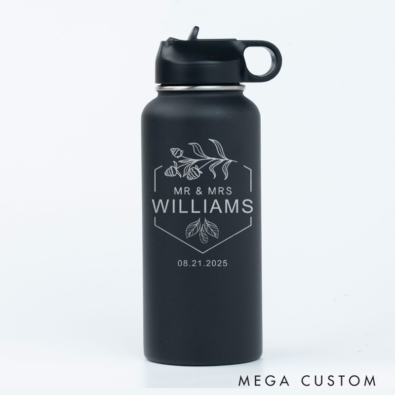 Personalized Mr and Mrs Acorns Couple 32oz Insulated Bottle with Straw