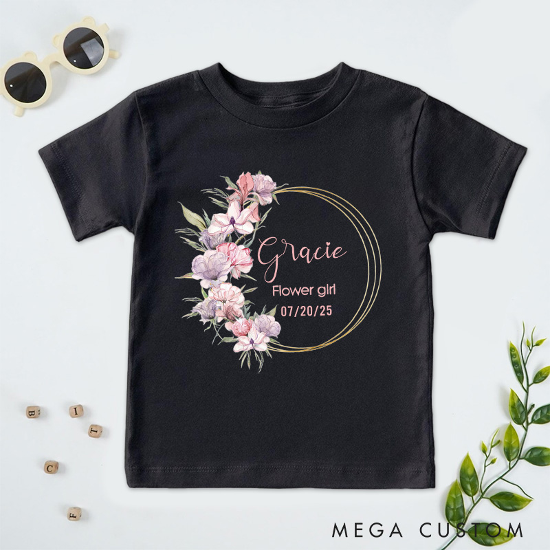 Personalized Delicate Flower Wreath T-Shirt for Wedding Flower Girl